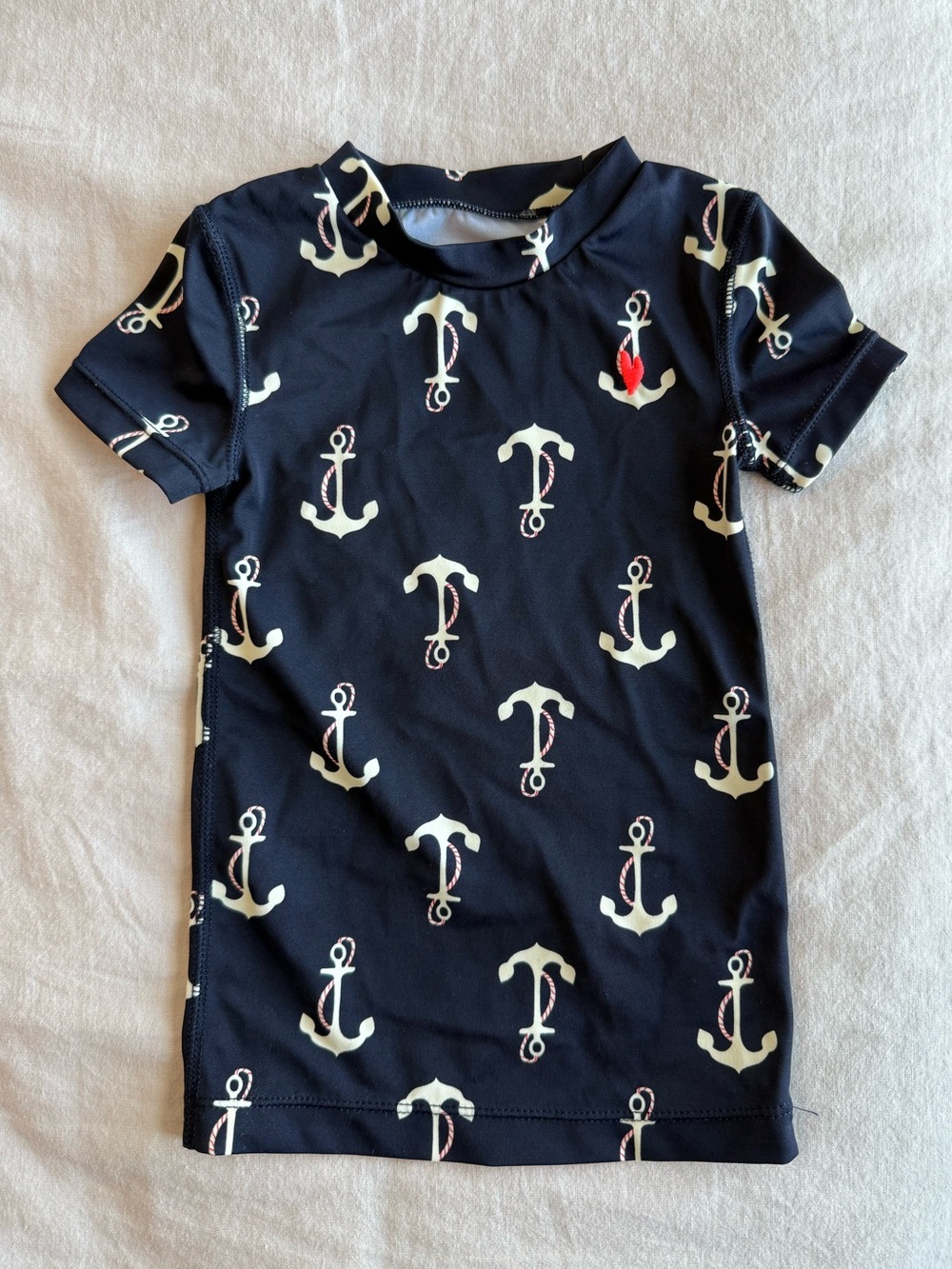 Crewcuts Navy / pink Anchor Print Short Sleeve Girls Rashguard Swim Shirt Size 2